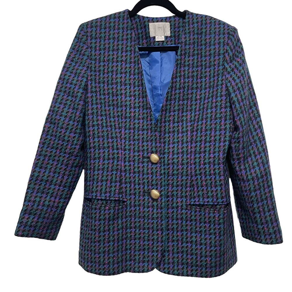 Vintage 90s Amanda Smith Women’s Wool Blend Purple Green Blazer Academia Size 8